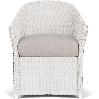 Weekend Retreat Wicker Dining Arm Chair in White/Remy Cloud By Lloyd Flanders