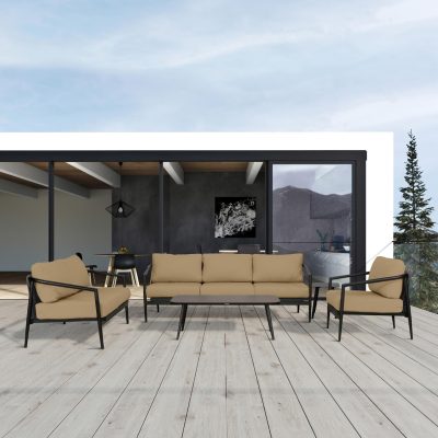 Midnight Cove 5 Pc Aluminum Sofa Seating Set in Black/Carbon/Heather Beige By Lakeview Outdoor Designs