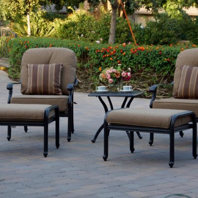 Darlee Santa Monica 5 Piece Cast Aluminum Patio Conversation Set W/ 21 Inch Square End Table & Sesame Cushions