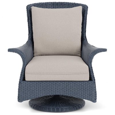 Mandalay Wicker Swivel Rockers Club Chair in Denim Blue/Remy Cloud By Lloyd Flanders