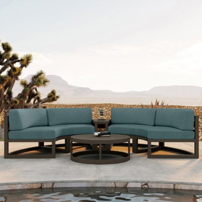 Misty Cove 4 Pc Aluminum Curve Loveseat Set in Slate W/ Cast Lagoon Cushions By Lakeview