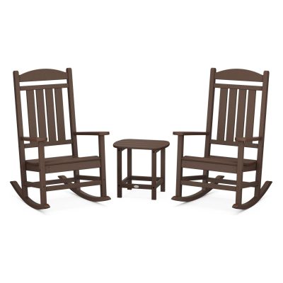 POLYWOOD Presidential Rocker 3-Piece Set w/ South Beach 18-Inch Side Table – Mahogany