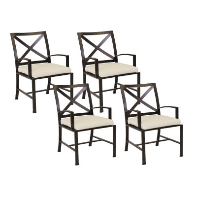 La Jolla 4 Piece Aluminum Patio Dining Arm Chair Set W/ Sunbrella Canvas Flax Cushions By Sunset West