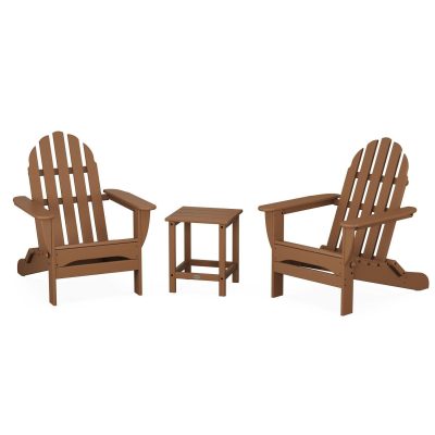 POLYWOOD Classic Folding Adirondack 3-Piece Set W/ Long Island 18-Inch Side Table – Teak