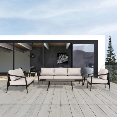 Midnight Cove 5 Pc Aluminum Sofa Seating Set in Black/Carbon/Cast Silver By Lakeview Outdoor Designs