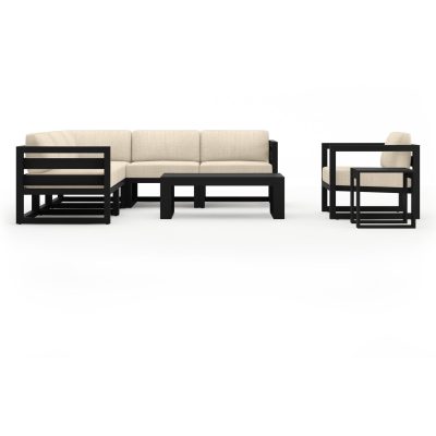 Misty Cove 8 Pc Aluminum Sectional Set in Black W/ Canvas Flax Cushions By Lakeview