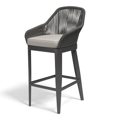 Sunset West Milano Olefin Rope & Aluminum Patio Barstool W/ Sunbrella Echo Ash Cushion