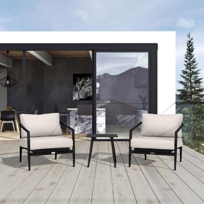 Midnight Cove 3 Pc Aluminum Club Chair Seating Set in Black/Carbon/Cast Silver By Lakeview Outdoor Designs