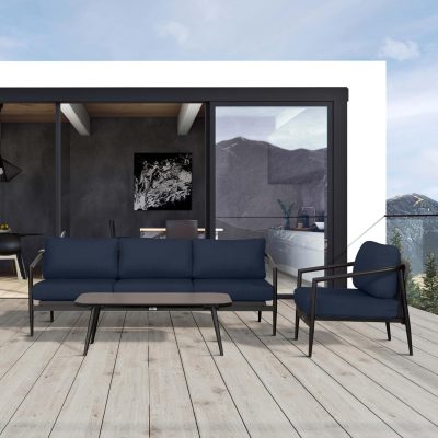 Midnight Cove 3 Pc Aluminum Sofa Seating Set in Black/Carbon/Spectrum Indigo By Lakeview Outdoor Designs