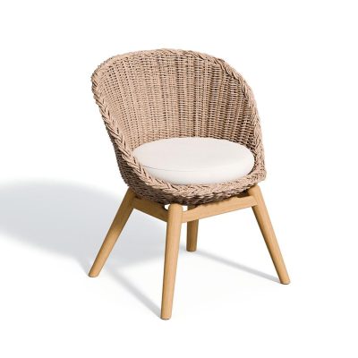 Tulle Wicker & Natural Teak Dining Chair in Flax/Bliss Linen By Oxford Garden