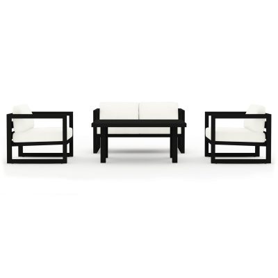 Misty Cove 4 Pc Aluminum Loveseat Set in Black W/ Canvas Natural Cushions By Lakeview