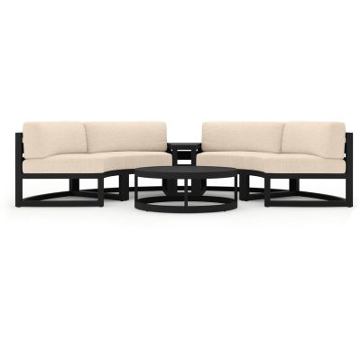 Misty Cove 4 Pc Aluminum Curve Loveseat Set in Black W/ Canvas Flax Cushions By Lakeview