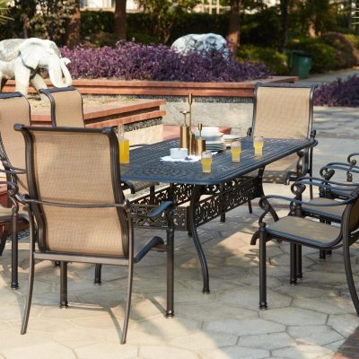 Darlee Monterey 9 Piece Cast Aluminum Sling Patio Dining Set W/ 92 X 42 Inch Rectangular Table