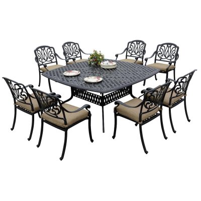 Elisabeth 9 Piece Cast Aluminum Patio Dining Set W/ 64 Inch Square Table & Sesame Cushions By Darlee