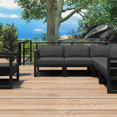 Misty Cove 6 Pc Aluminum Sectional Set in Slate W/ Canvas Charcoal Cushions By Lakeview