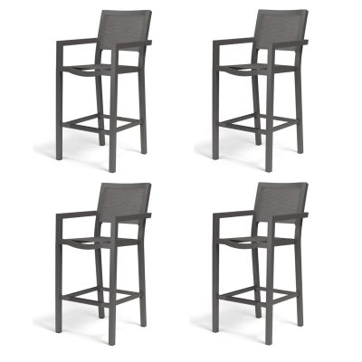 Sunset West Vegas 4 Piece Aluminum Patio Sling Barstool Set W/ Phifertex Graphite Slings