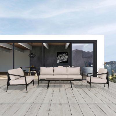 Midnight Cove 4 Pc Aluminum Sofa Loveseat Seating Set in Black/Carbon/Cast Silver By Lakeview Outdoor Designs