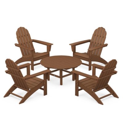 POLYWOOD Vineyard 5-Piece Adirondack Chair Conversation Set – Teak