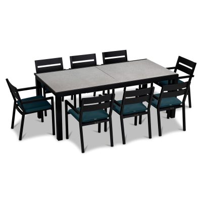 Calm Bay 9 Pc Extendable Dining Set in Black/Concrete/Cast Lagoon by Lakeview