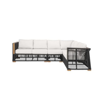 Breeze 4 Piece Olefin Rope & Teak Patio Sectional in Charcoal/Natural By Teak + Table