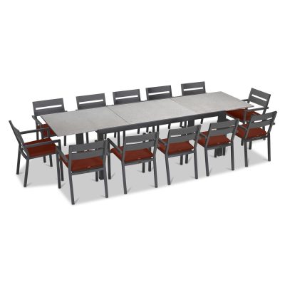 Calm Bay 13 Pc Extendable Dining Set in Slate/Concrete/Canvas Henna by Lakeview