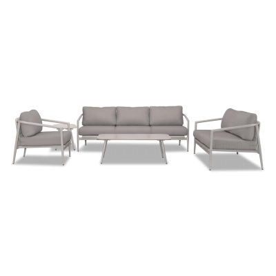 Midnight Cove 5 Pc Aluminum Sofa Seating Set in Urban Stone/Carrera/Canvas Charcoal By Lakeview Outdoor Designs