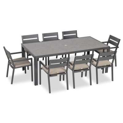 Calm Bay 9 Pc Rectangular Dining Set in Slate/Canvas Flax by Lakeview