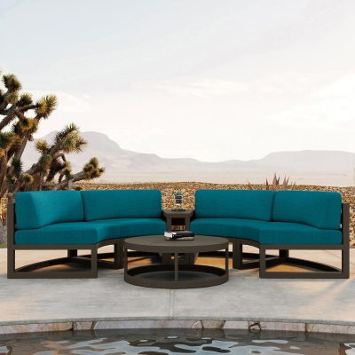 Misty Cove 4 Pc Aluminum Curve Loveseat Set in Slate W/ Spectrum Peacock Cushions By Lakeview