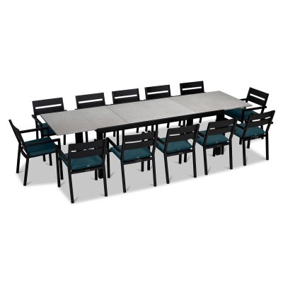 Calm Bay 13 Pc Extendable Dining Set in Black/Concrete/Cast Lagoon by Lakeview