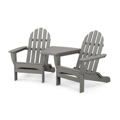 POLYWOOD Classic Folding Adirondacks W/ Connecting Table – Slate Grey