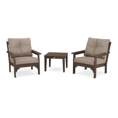 POLYWOOD Vineyard 3-Piece Deep Seating Set – Mahogany / Spiced Burlap