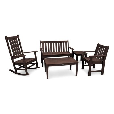 POLYWOOD Vineyard 5-Piece Bench & Rocking Chair Set – Mahogany