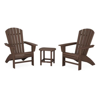 POLYWOOD Nautical 3-Piece Curveback Adirondack Set – Mahogany