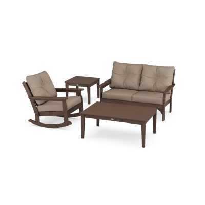 POLYWOOD Vineyard 4-Piece Deep Seating Rocker Set – Mahogany / Spiced Burlap