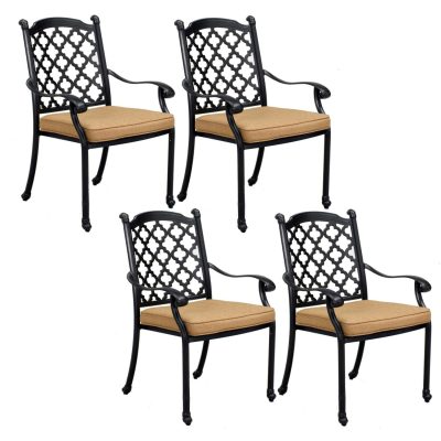 Madison 4 Piece Cast Aluminum Patio Dining Arm Chair Set W/ Sesame Polyester Cushions By Darlee