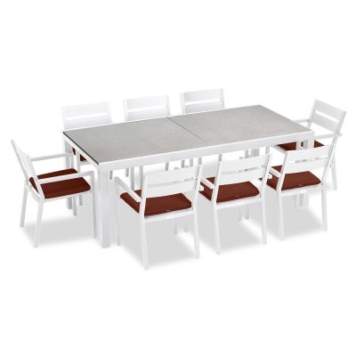 Calm Bay 9 Pc Extendable Dining Set in White/Concrete/Canvas Henna by Lakeview