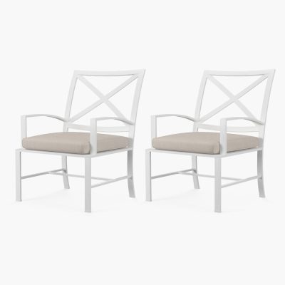 Sunset West Bristol 2 Piece Aluminum Patio Dining Chair Set W/ Sunbrella Canvas Flax Self Welt Cushions