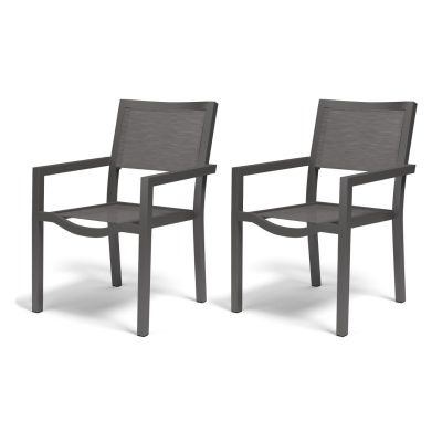 Sunset West Vegas 2 Piece Aluminum Stackable Patio Sling Dining Chair Set W/ Phifertex Graphite Slings