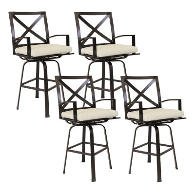 La Jolla 4 Piece Aluminum Patio Swivel Bar Stool Set W/ Sunbrella Canvas Flax Cushions By Sunset West