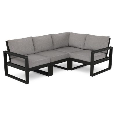 POLYWOOD EDGE 4-Piece Modular Deep Seating Set in Black / Grey Mist