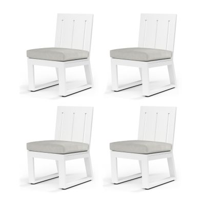 Sunset West Newport 4 Piece Aluminum Armless Patio Dining Chair Set W/ Sunbrella Cast Silver Cushions