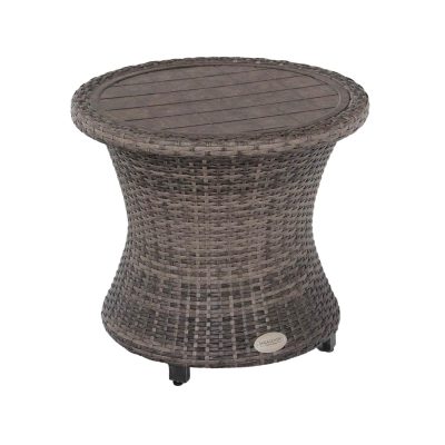 Lakeview Captiva Isle 23 Inch Round Woven Aluminum End Table W/ Laser Cut Aluminum Pattern Table Top by Barcalounger