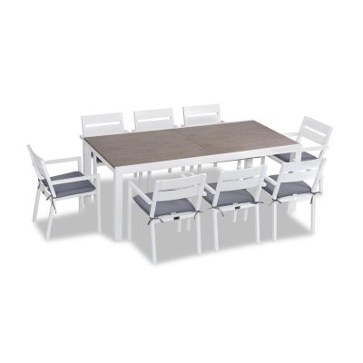 Calm Bay 9 Pc Extendable Dining Set in White/Barnwood/Canvas Charcoal by Lakeview