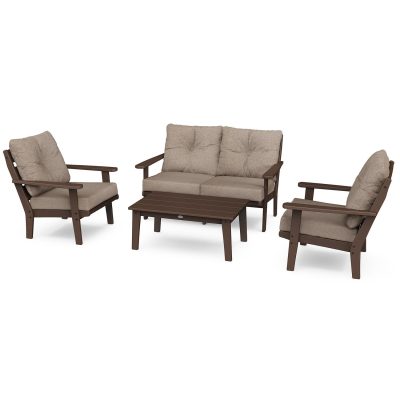 POLYWOOD Lakeside 4-Piece Deep Seating Set – Mahogany / Spiced Burlap