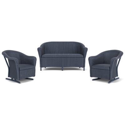 Reflections 3 Pc Wicker Rocking Seating Set in Denim Blue By Lloyd Flanders