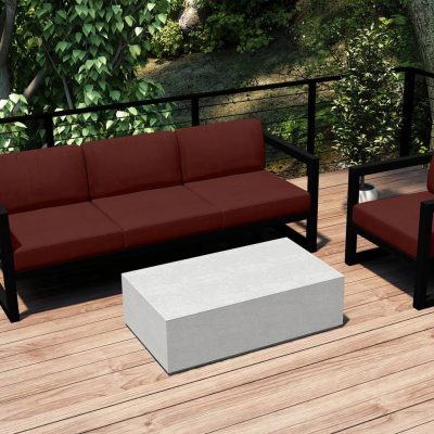 Misty Cove 3 Pc Aluminum Sofa Set in Black W/ Canvas Henna Cushions & Long Coffee Table By Lakeview