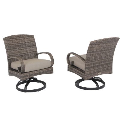 Lakeview West Brook Come-On-Back 2 Pc Envelope Woven Back Aluminum Swivel Dining Chairs W/ Seat Pads by Barcalounger