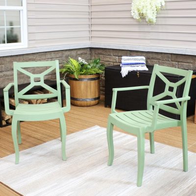 Ultimate Patio Plastic Outdoor Patio Arm Chair – Set of 2 – Spring Green