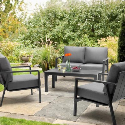 Kettler PAROS 4 Piece Aluminum Lounge Set w/ Cast Slate Cushions