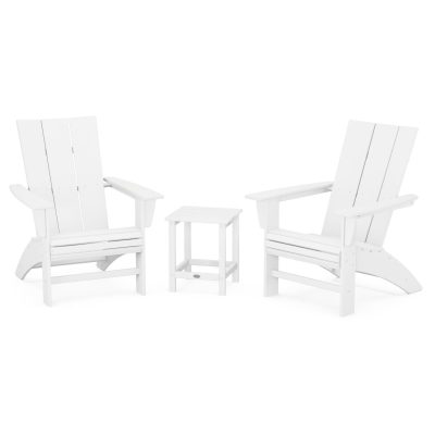 POLYWOOD Modern 3-Piece Curveback Adirondack Set w/ Long Island 18-Inch Side Table – White